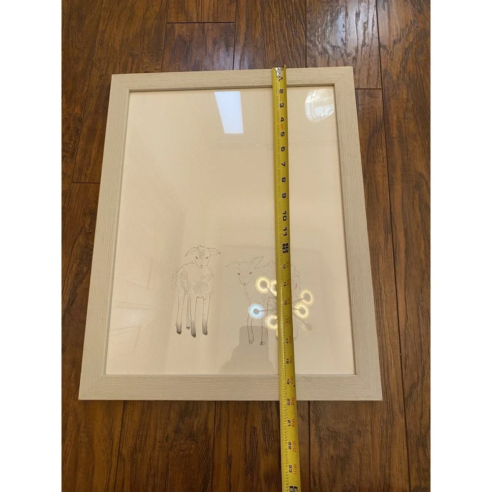Restoration Hardware Baby Child Watercolor Animal Lamb Bunny Neutral Print Set 2
